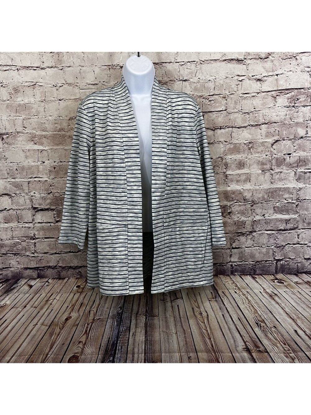 T by Talbots Blue Stripe Pockets Long Sleeve Open Cardigan